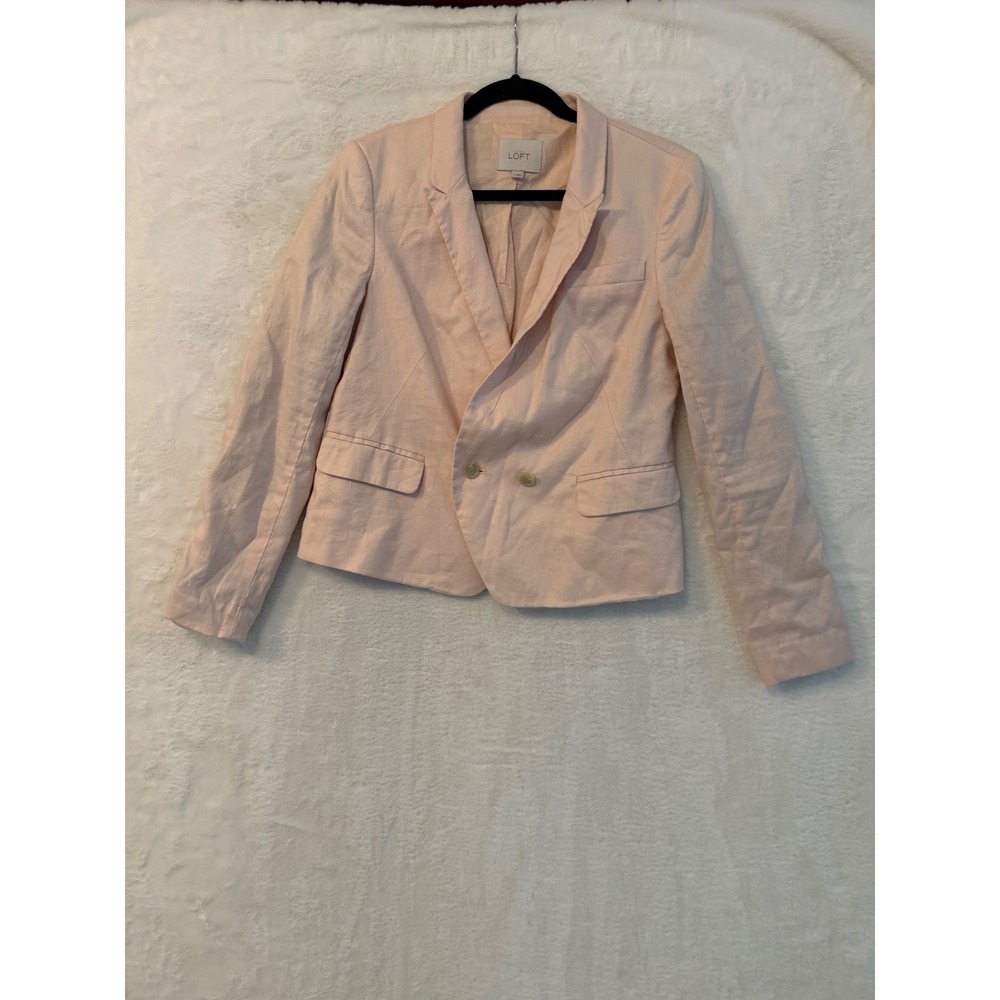 LOFT Blazer Womens Small Pink Linen Cotton Blend Two Button Lightweight Jacket